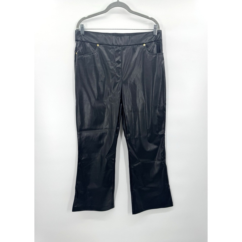 Women Faux Leather Pants Large High Rise Crop Flare Pull On Stretch Comfort Chic